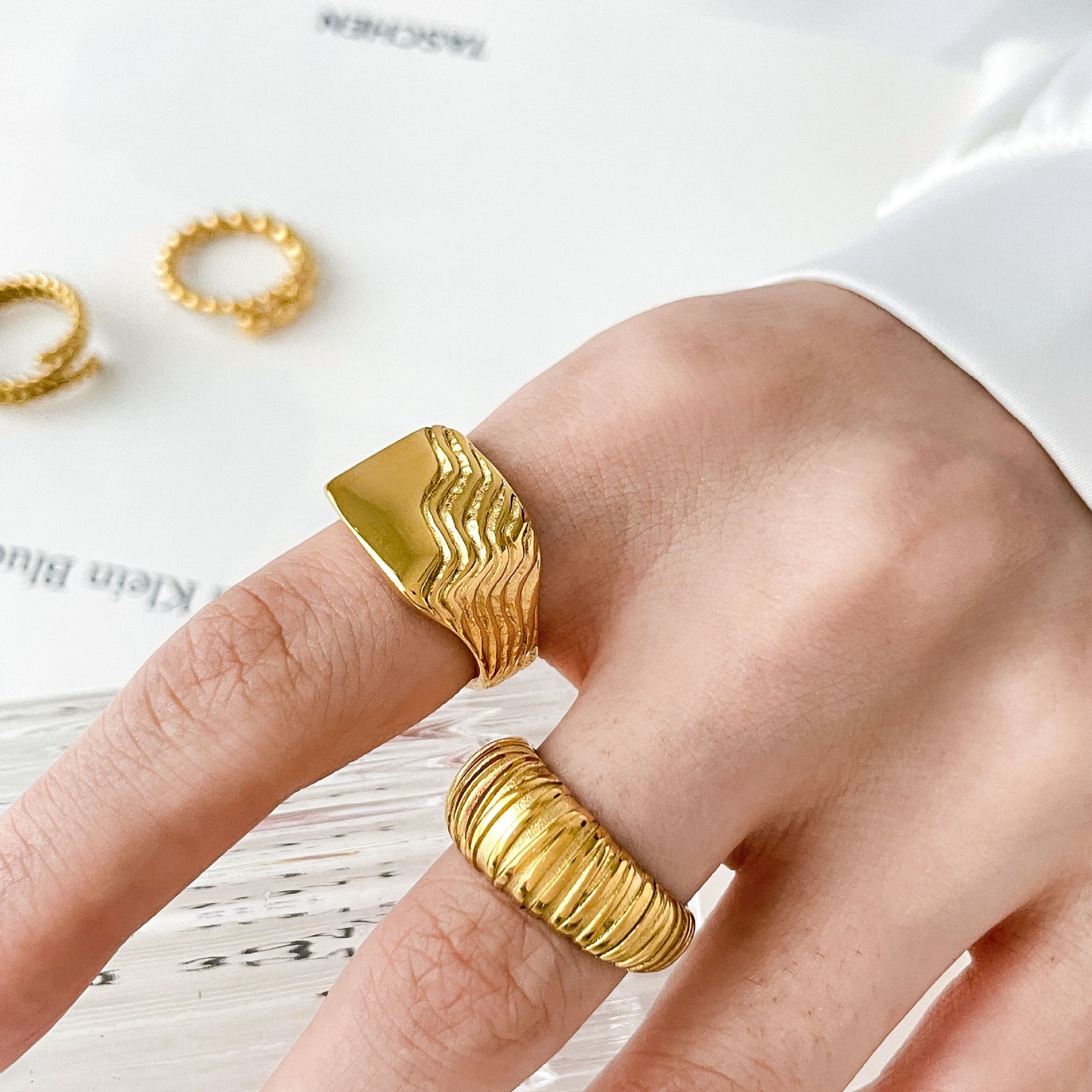 Irregular Pattern Women's Rings In Electroplated 304 Stainless Steel With 18K Gold Plated And PVD Coated Finish