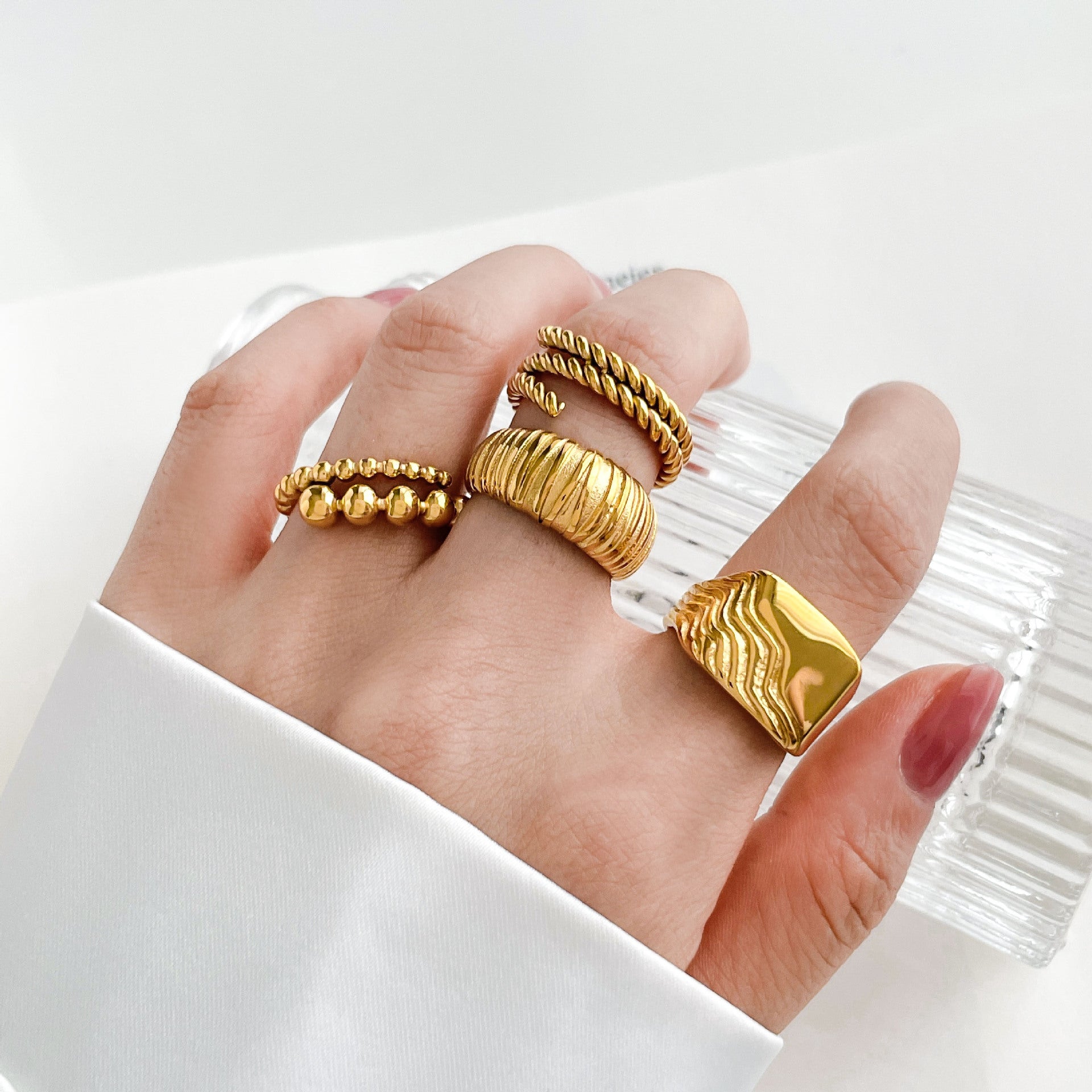 Irregular Pattern Women's Rings In Electroplated 304 Stainless Steel With 18K Gold Plated And PVD Coated Finish
