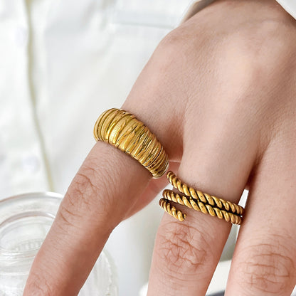 Irregular Pattern Women's Rings In Electroplated 304 Stainless Steel With 18K Gold Plated And PVD Coated Finish