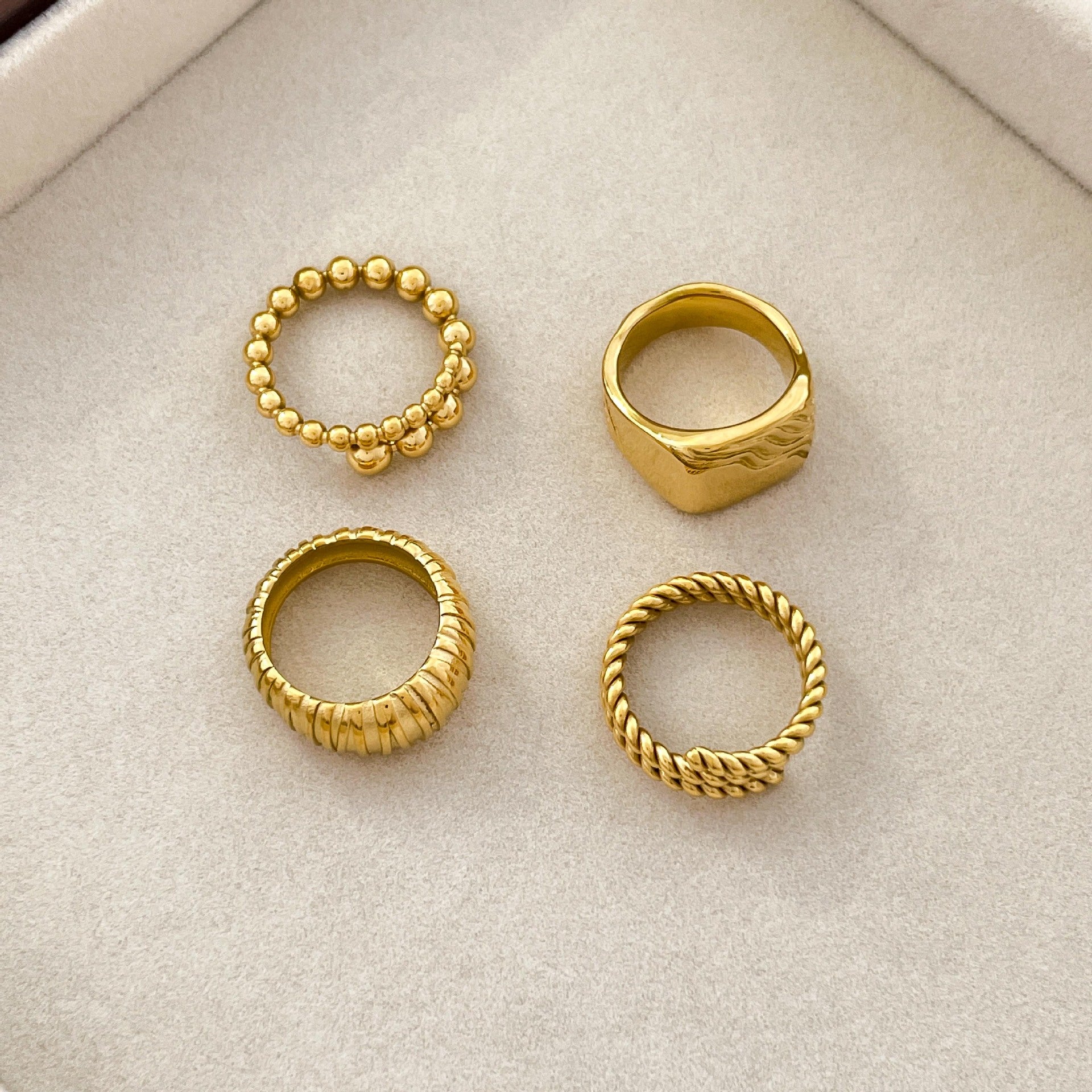 Irregular Pattern Women's Rings In Electroplated 304 Stainless Steel With 18K Gold Plated And PVD Coated Finish