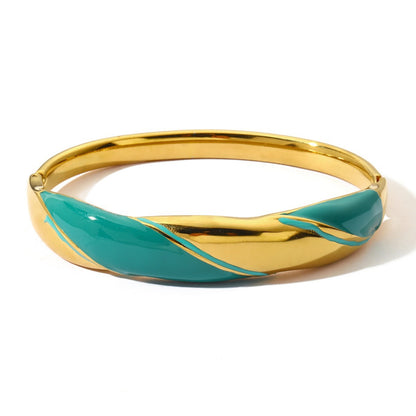 Exaggerated Circle Bangle For Women In Titanium Steel With Enamel Craft And 18K Real Gold Electroplated Finish