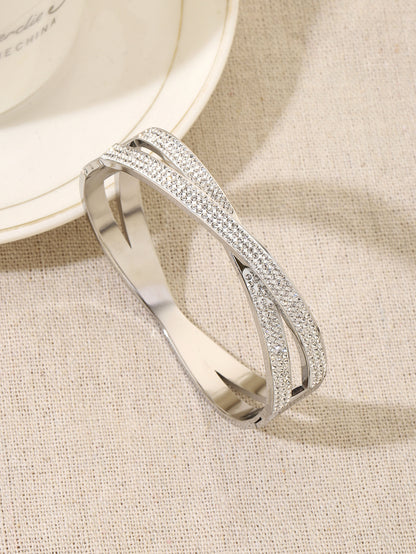 Golden Plated Titanium Steel Circle Bangle With Electroplated Inlay Craft In Gold