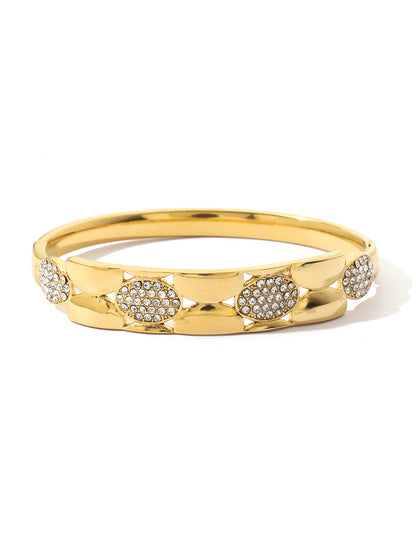 Waterproof Non Tarnish Circle Bangle For Women Made Of Titanium Steel Featuring 18K Real Gold Electroplated Finish