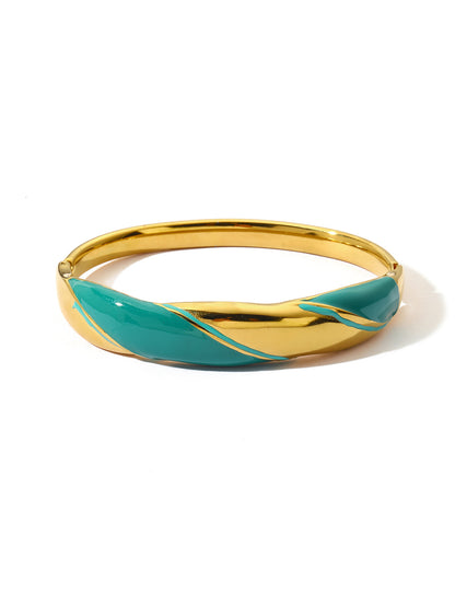 Exaggerated Circle Bangle For Women In Titanium Steel With Enamel Craft And 18K Real Gold Electroplated Finish