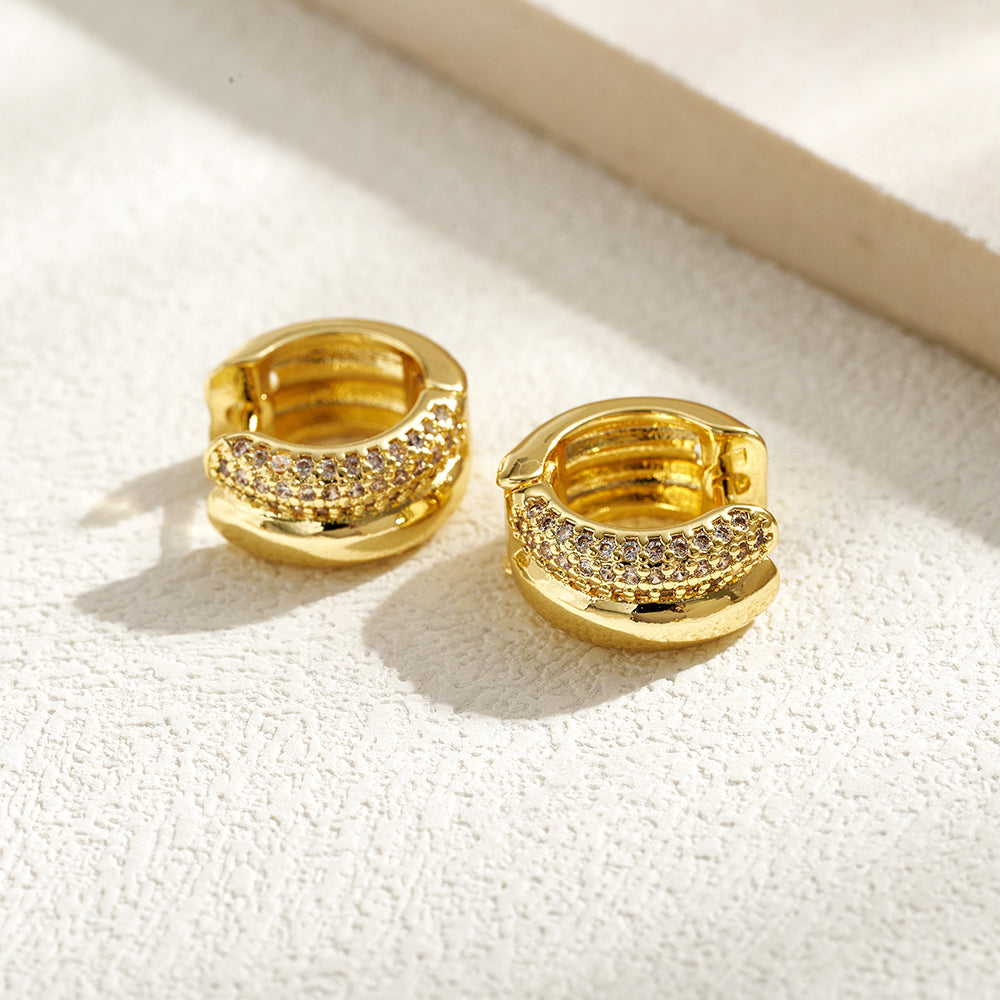 C Shape Earrings For Women, Casual Style Made Of Copper With 18K Gold Plated Finish And Zircon Inlay