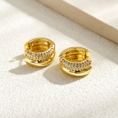 C Shape Earrings For Women, Casual Style Made Of Copper With 18K Gold Plated Finish And Zircon Inlay
