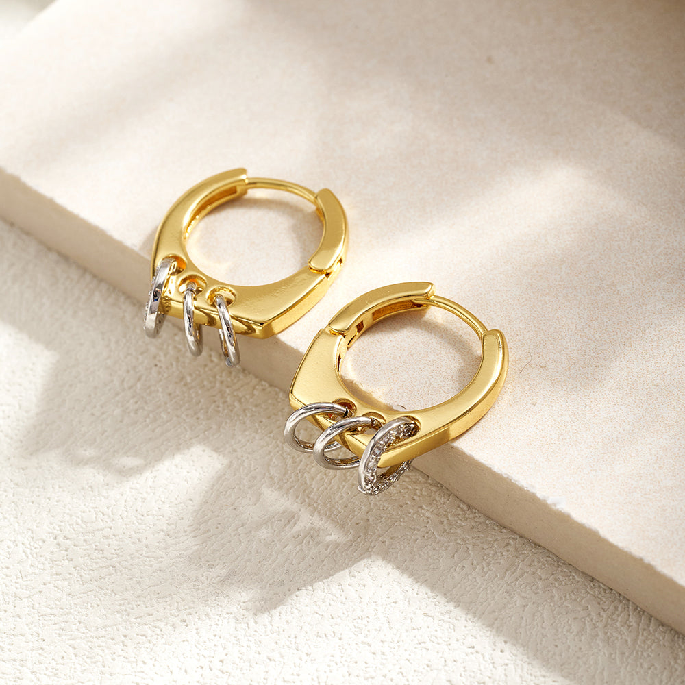 C Shape Earrings For Women, Casual Style Made Of Copper With 18K Gold Plated Finish And Zircon Inlay