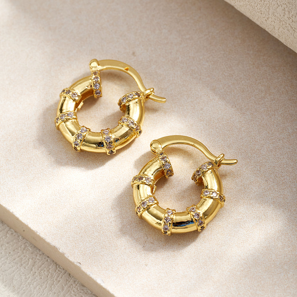 C Shape Earrings For Women, Casual Style Made Of Copper With 18K Gold Plated Finish And Zircon Inlay