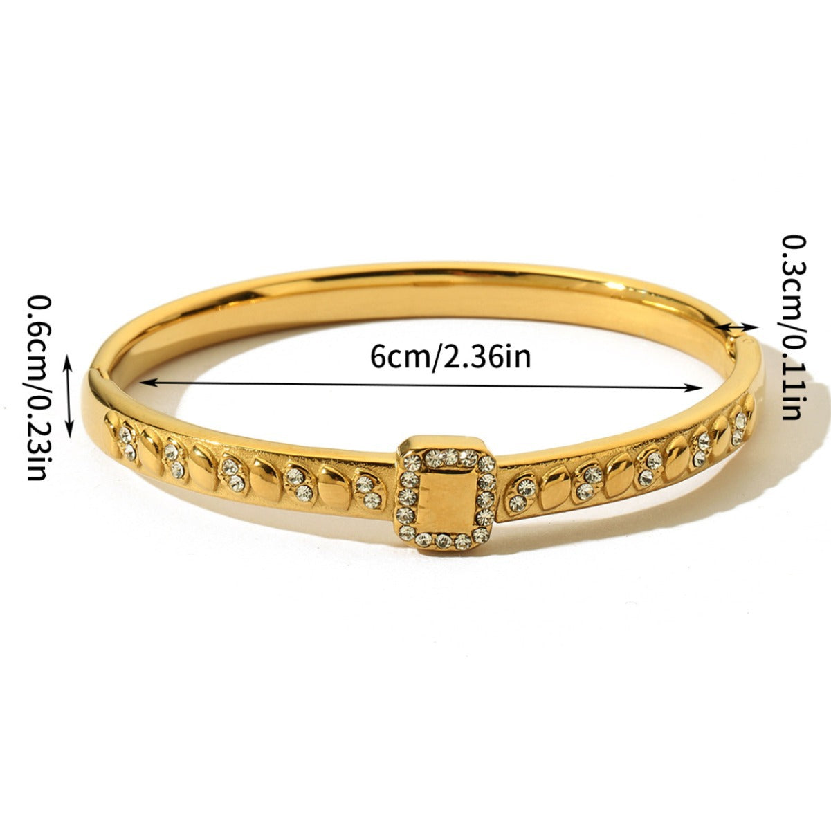 Water Droplets Bangle For Women In Golden Titanium Steel Featuring Rhinestones Inlay