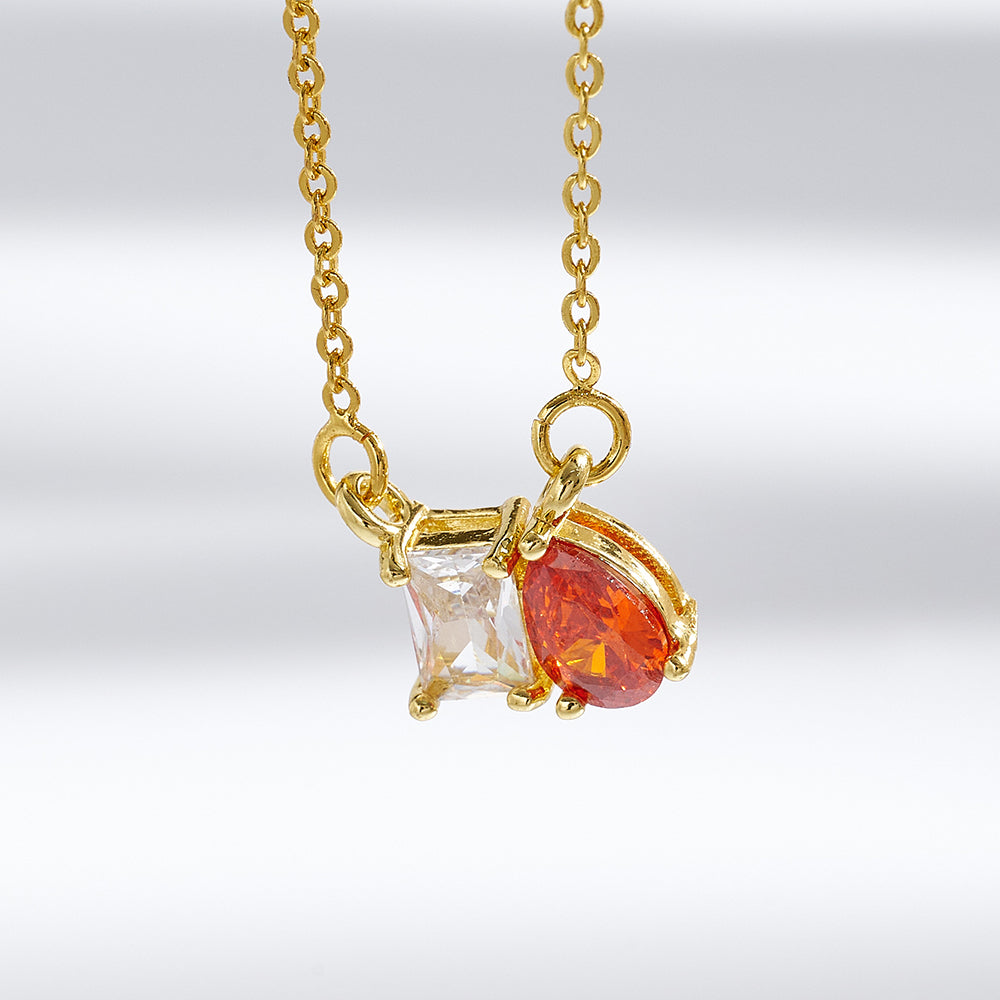 Geometric Birthday Pendant Necklace For Women In Golden Plated Copper With Birthstone Inlay