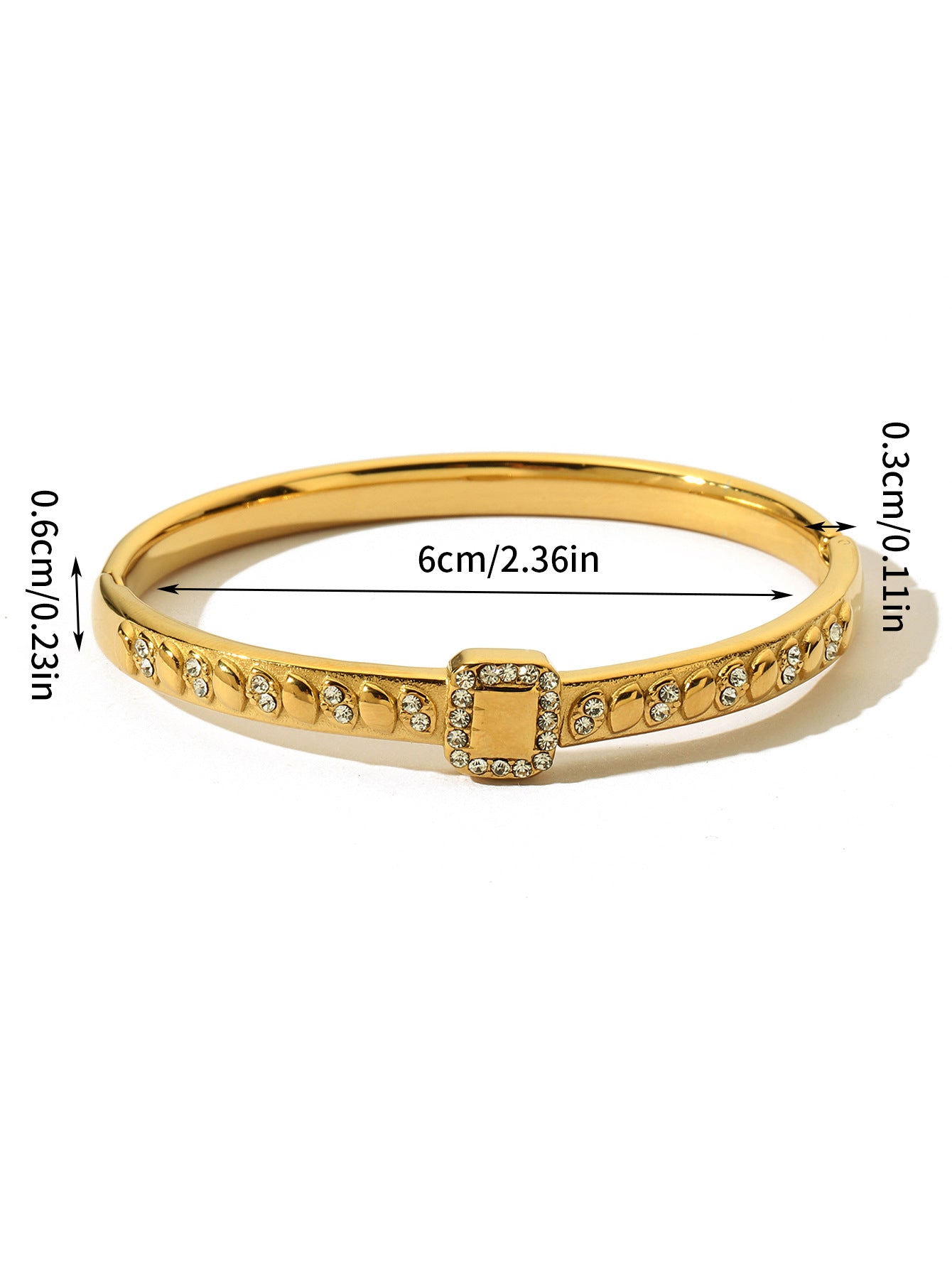 Water Droplets Bangle For Women In Golden Titanium Steel Featuring Rhinestones Inlay