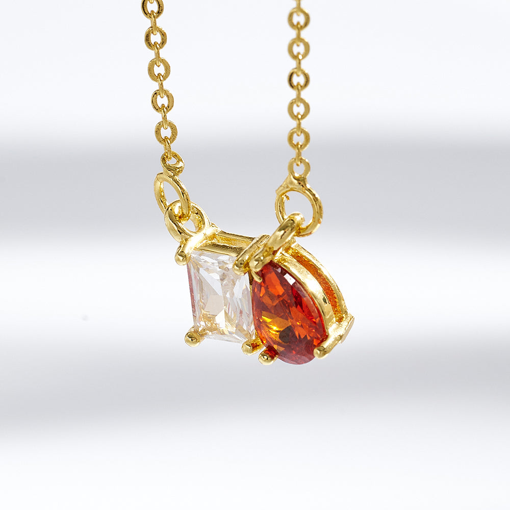 Geometric Birthday Pendant Necklace For Women In Golden Plated Copper With Birthstone Inlay