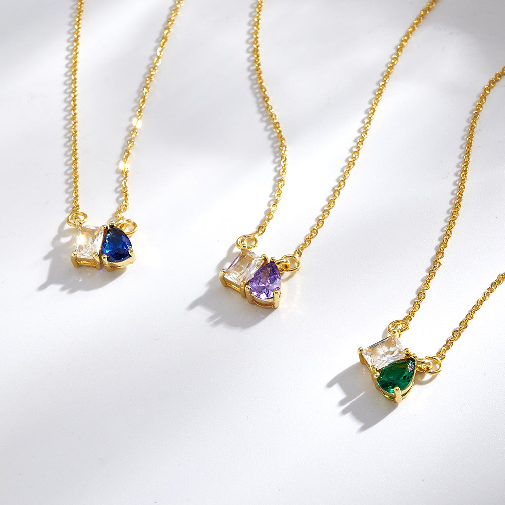 Geometric Birthday Pendant Necklace For Women In Golden Plated Copper With Birthstone Inlay