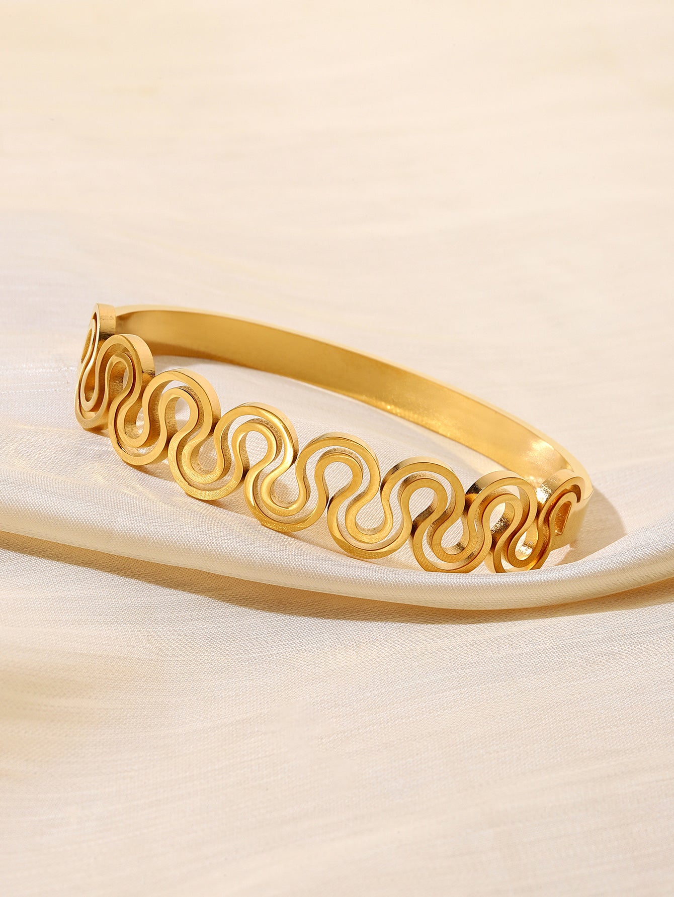 Retro Style Titanium Steel Bangle With 18K Real Gold Electroplated Finish In Gold