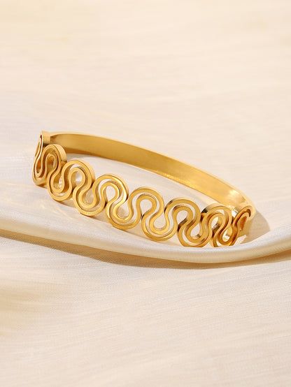 Retro Style Titanium Steel Bangle With 18K Real Gold Electroplated Finish In Gold