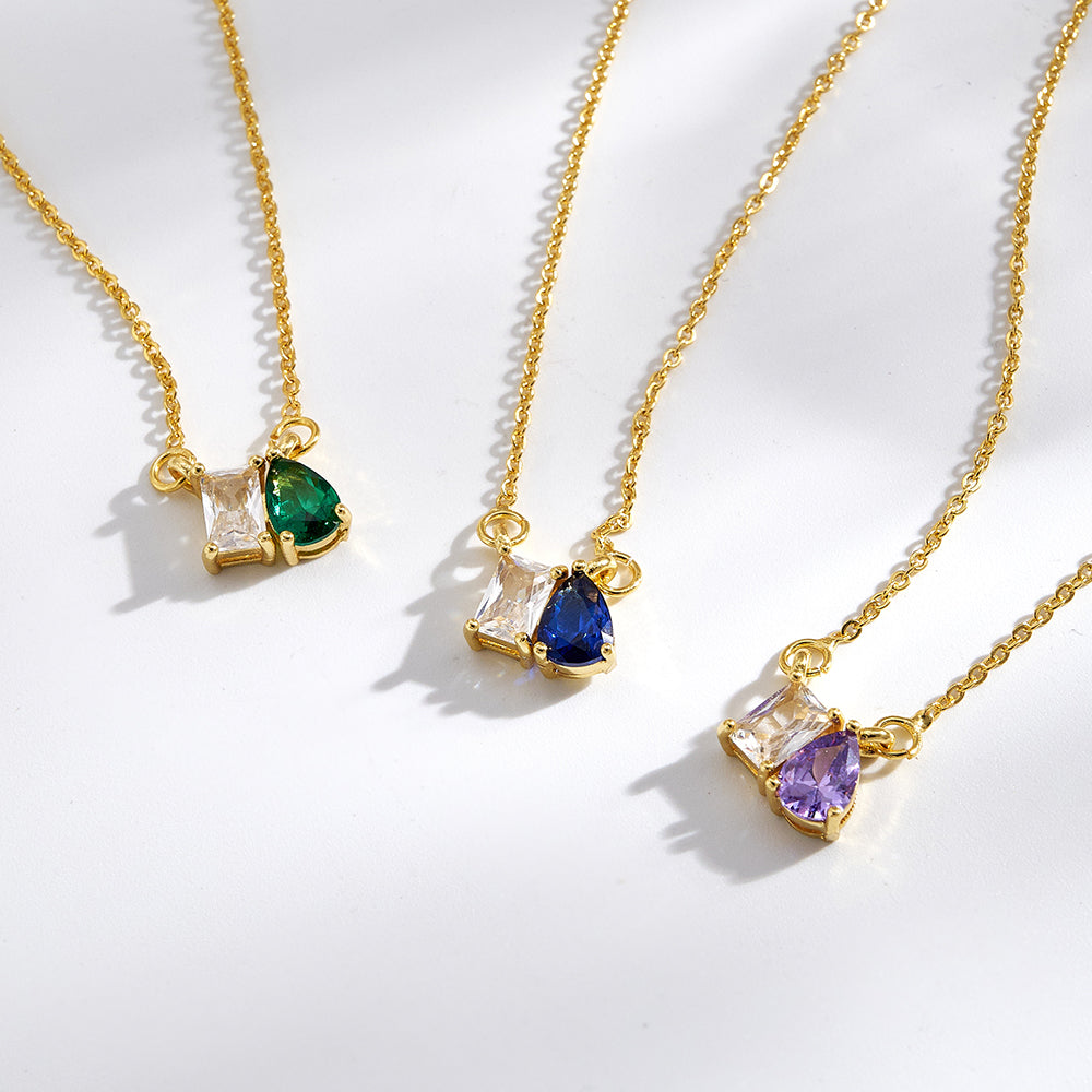 Geometric Birthday Pendant Necklace For Women In Golden Plated Copper With Birthstone Inlay