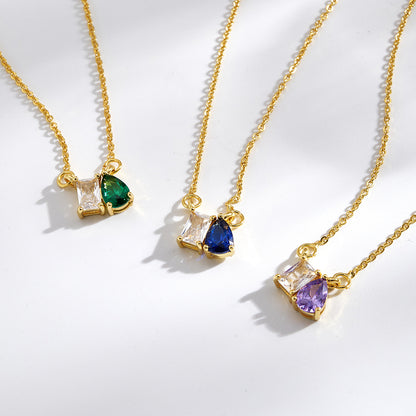 Geometric Birthday Pendant Necklace For Women In Golden Plated Copper With Birthstone Inlay