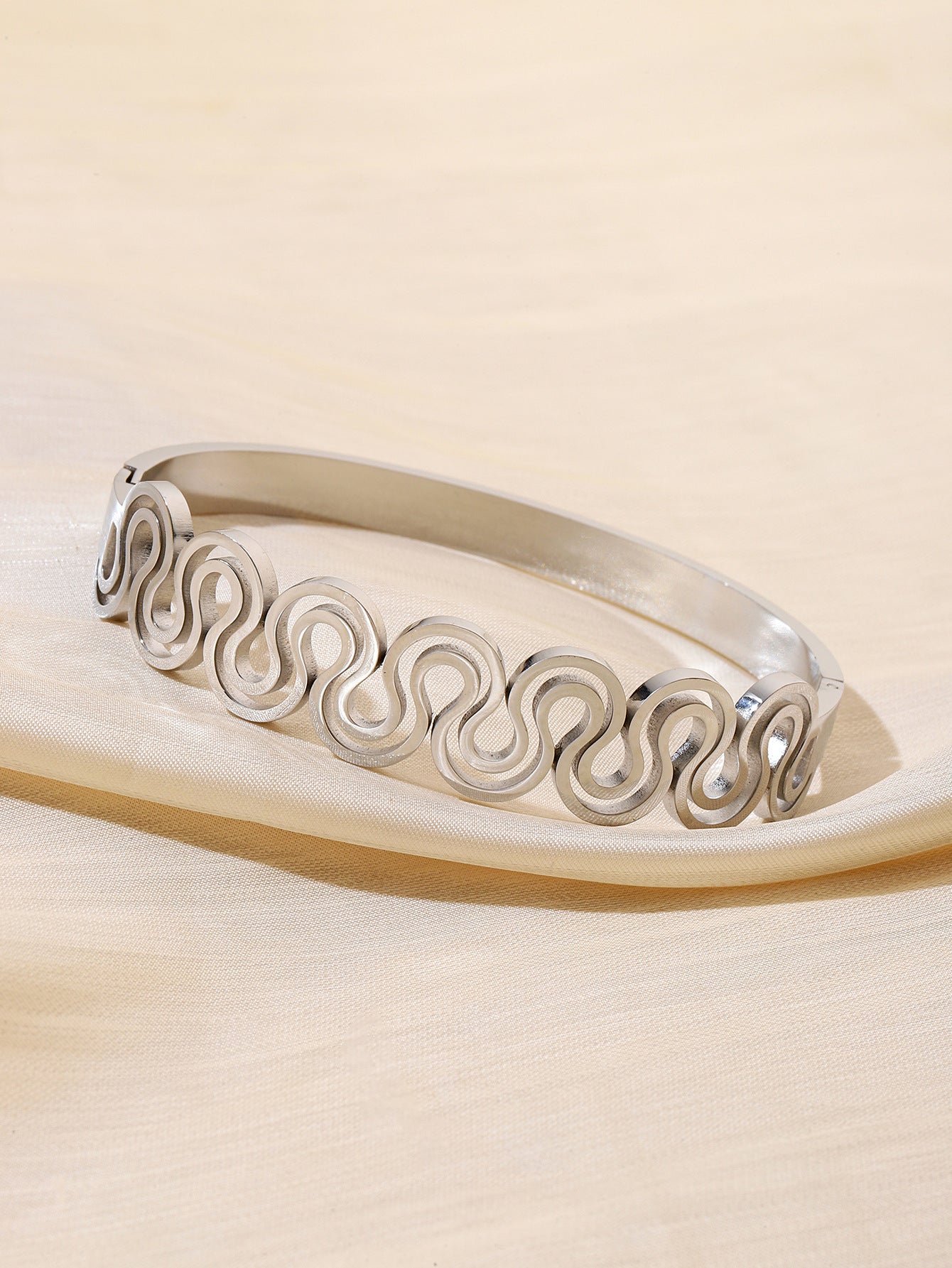 Retro Style Titanium Steel Bangle With 18K Real Gold Electroplated Finish In Gold
