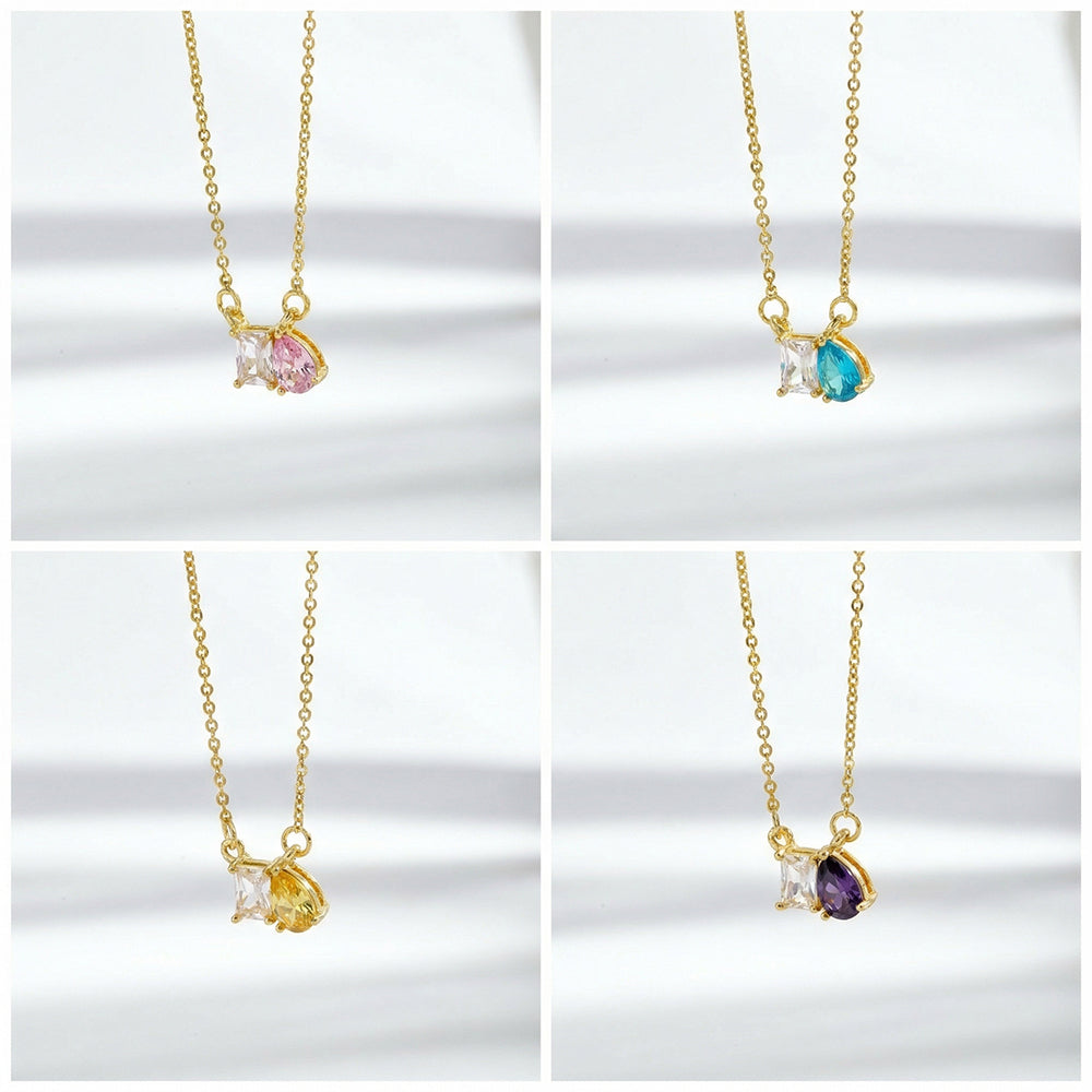 Geometric Birthday Pendant Necklace For Women In Golden Plated Copper With Birthstone Inlay