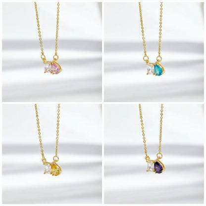 Geometric Birthday Pendant Necklace For Women In Golden Plated Copper With Birthstone Inlay