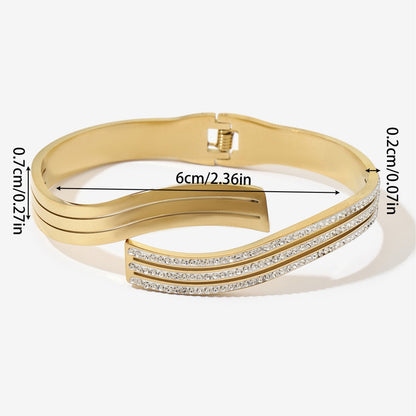Exaggerated Lines Bangle For Women In Titanium Steel With Golden Electroplated Finish