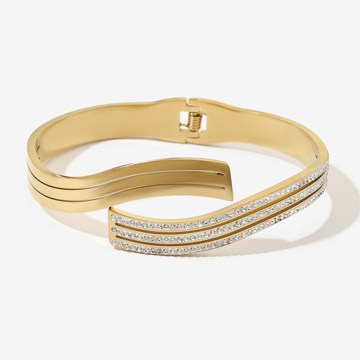 Exaggerated Lines Bangle For Women In Titanium Steel With Golden Electroplated Finish