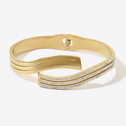 Exaggerated Lines Bangle For Women In Titanium Steel With Golden Electroplated Finish