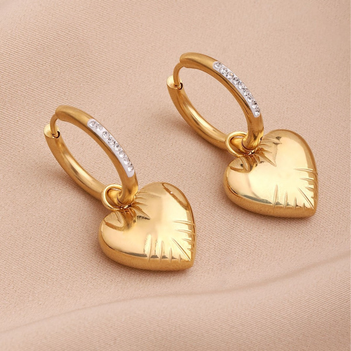 Sweet Heart Shape Drop Earrings For Women, Three-dimensional Design In Titanium Steel With Rhinestone Inlay