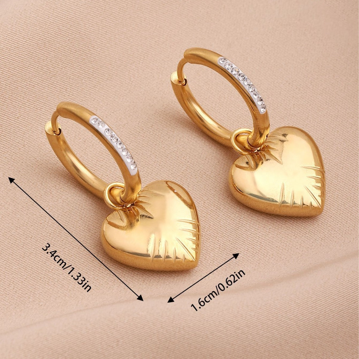 Sweet Heart Shape Drop Earrings For Women, Three-dimensional Design In Titanium Steel With Rhinestone Inlay