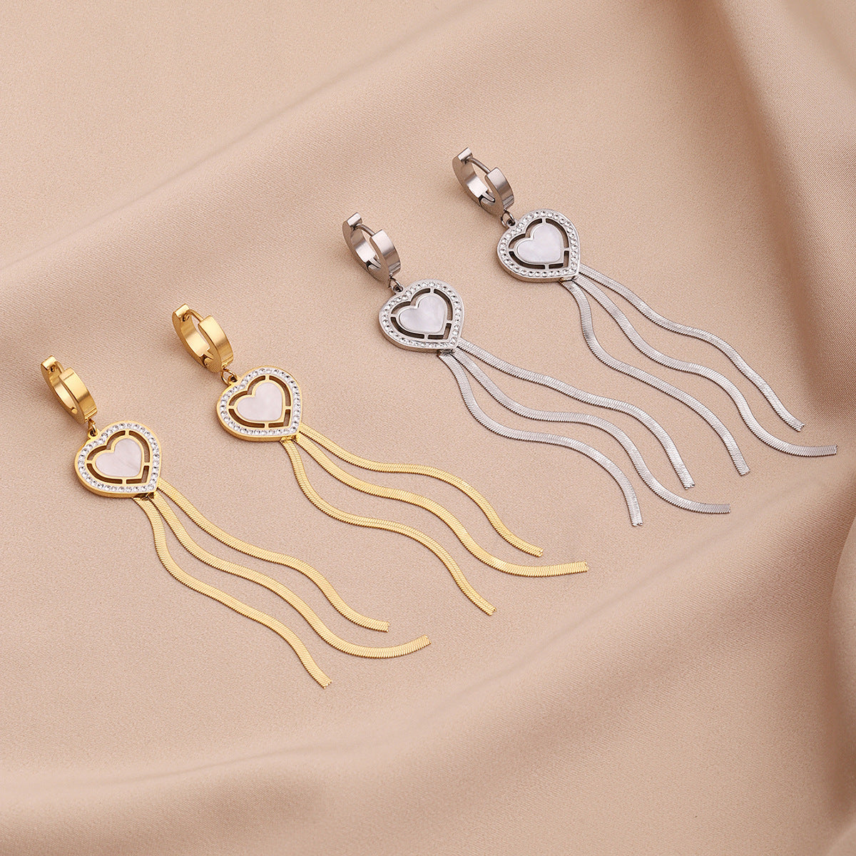 Round Tassel Earrings For Women Made Of Titanium Steel Featuring A Golden Drop Design