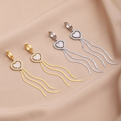 Round Tassel Earrings For Women Made Of Titanium Steel Featuring A Golden Drop Design