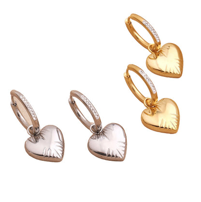 Sweet Heart Shape Drop Earrings For Women, Three-dimensional Design In Titanium Steel With Rhinestone Inlay