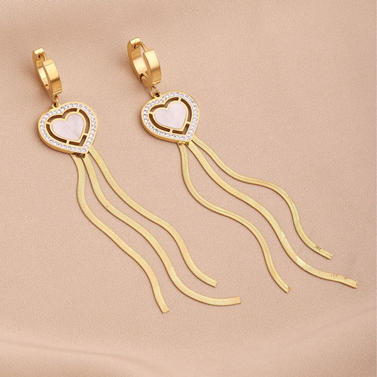 Round Tassel Earrings For Women Made Of Titanium Steel Featuring A Golden Drop Design