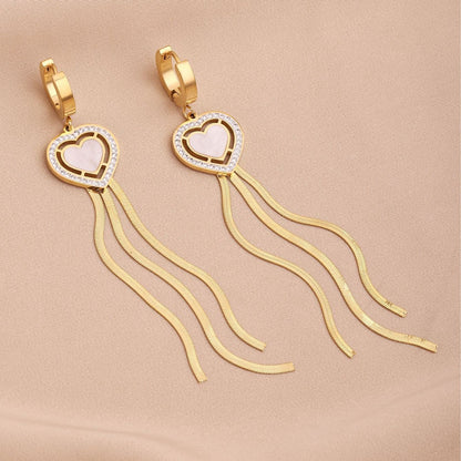 Round Tassel Earrings For Women Made Of Titanium Steel Featuring A Golden Drop Design