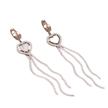 Round Tassel Earrings For Women Made Of Titanium Steel Featuring A Golden Drop Design