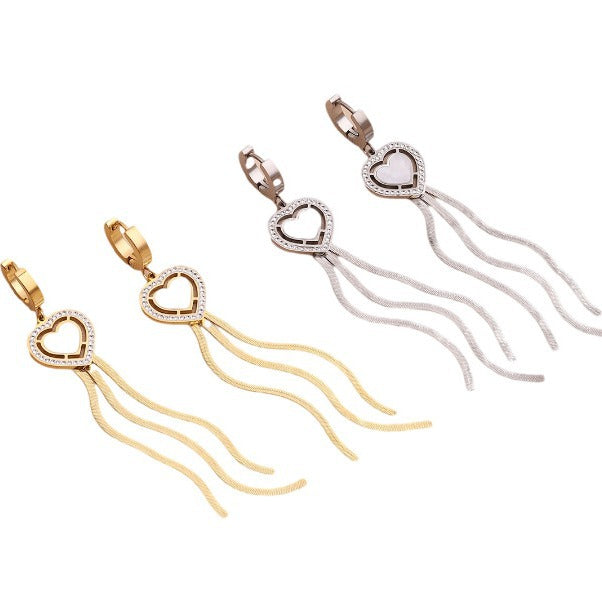 Round Tassel Earrings For Women Made Of Titanium Steel Featuring A Golden Drop Design