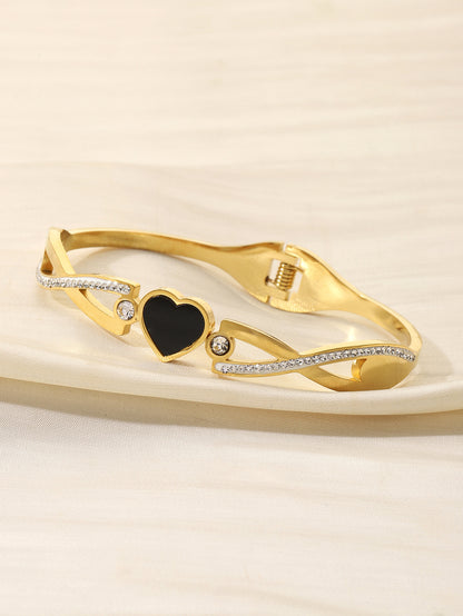Waterproof Non Tarnish Circle Bangle In Gold, Titanium Steel With Real Gold Plated PVD Coating