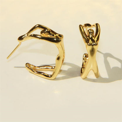 Punk Three-dimensional Portrait Stud Earrings For Women In Golden Alloy