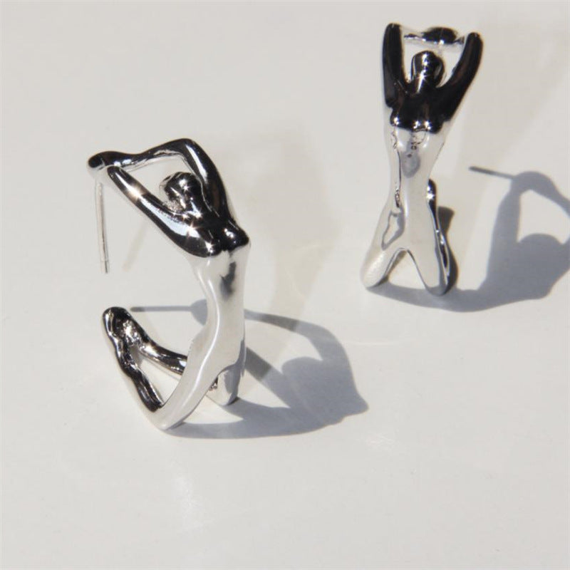 Punk Three-dimensional Portrait Stud Earrings For Women In Golden Alloy