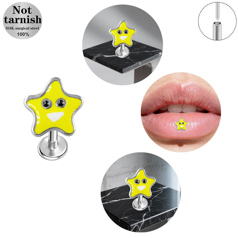 Three-dimensional Flowers Titanium Steel Lip Ring With Platinum Plating And Zircon Inlay, 1 PCS Package, Unisex