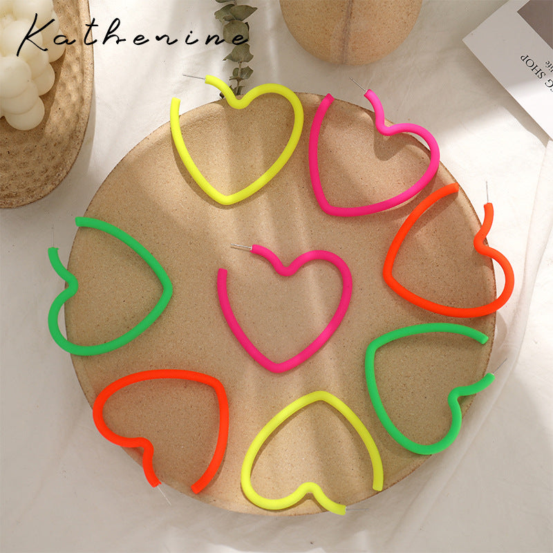 Heart Shape Earrings For Women In New Style, Rose Red Acrylic With Stoving Varnish Finish