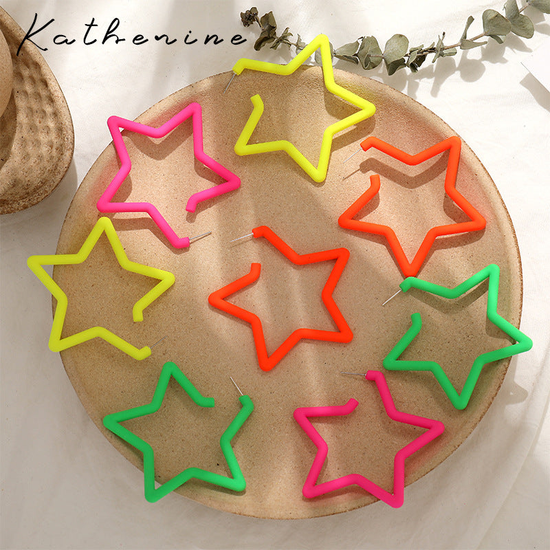 Pentagram Earrings For Women In Exaggerated Style With Acrylic Material And Stoving Varnish Finish, Available In Colour