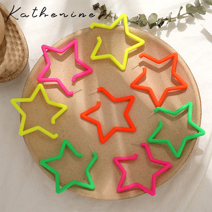 Pentagram Earrings For Women In Exaggerated Style With Acrylic Material And Stoving Varnish Finish, Available In Colour