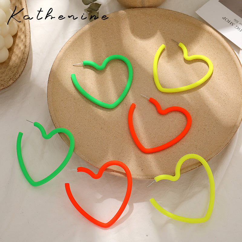 Heart Shape Earrings For Women In New Style, Rose Red Acrylic With Stoving Varnish Finish
