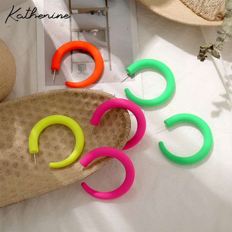 Exaggerated Fluorescent Green Acrylic Candy Earrings For Women With Stoving Varnish Finish