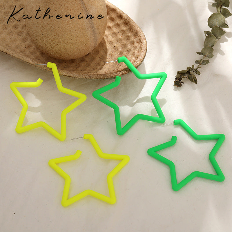 Pentagram Earrings For Women In Exaggerated Style With Acrylic Material And Stoving Varnish Finish, Available In Colour