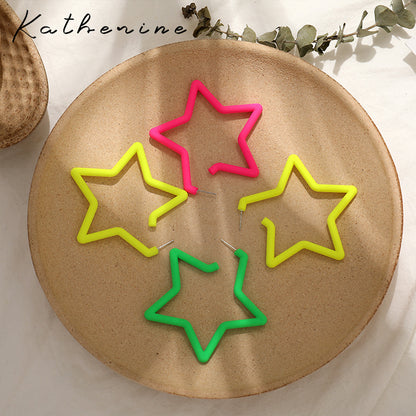 Pentagram Earrings For Women In Exaggerated Style With Acrylic Material And Stoving Varnish Finish, Available In Colour