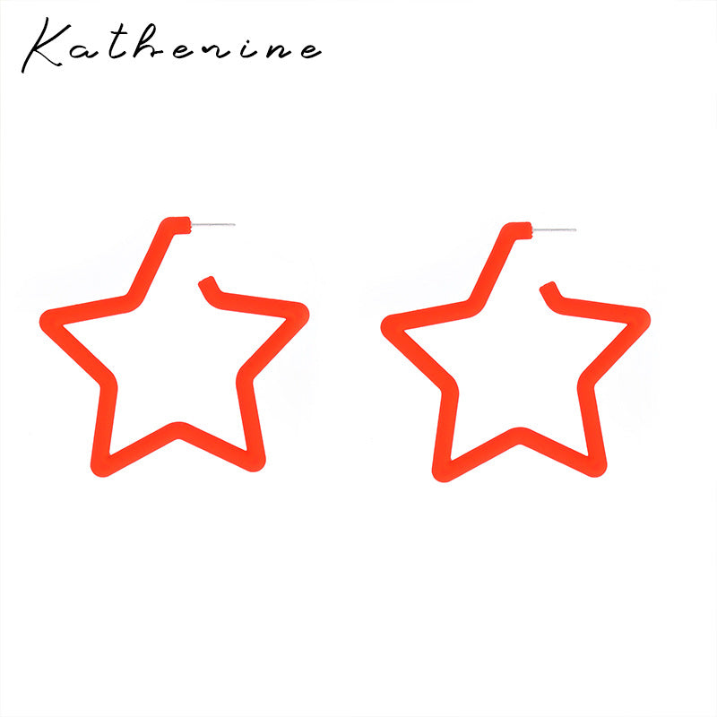 Pentagram Earrings For Women In Exaggerated Style With Acrylic Material And Stoving Varnish Finish, Available In Colour