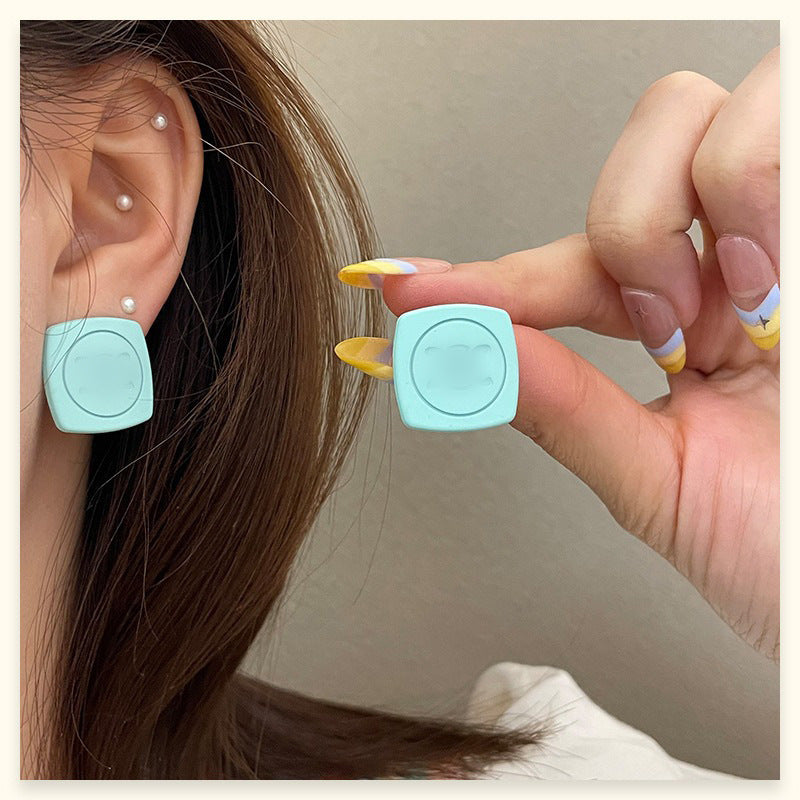 Square Stud Earrings For Women In New Style, Electroplated Alloy Jewelry