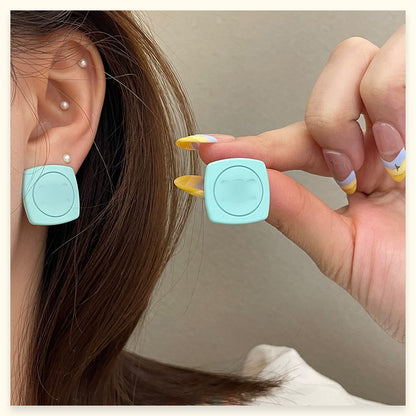 Square Stud Earrings For Women In New Style, Electroplated Alloy Jewelry